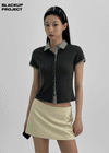[MADE] Tiniwin Color Combination Short Sleeve Collar Cardigan