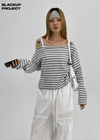 [MADE] Vito Stripe Boat-Neck Crop Long Sleeve T-shirt