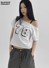 [MADE] Chapley Lettering Off-shoulder Short Sleeved T-shirt