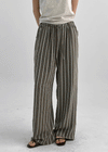 (UNISEX) Ofima Stripe Linen Wide Banding Pants