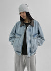 (UNISEX) Mintt Color Combination Collar Denim Jacket