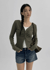 Heboin Shirring V-Neck Cardigan