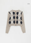 Huk Round Argyle Knit Cardigan