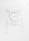 [MADE] Flesh Shirring Boat Neck Long Sleeve Tee
