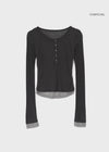 COCHEONG Color Block Layered Henley Neck Long Sleeve T-shirt Wool 30%