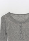 COCHEONG Color Block Layered Henley Neck Long Sleeve T-shirt Wool 30%