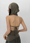 Mania Ribbon Backless Hooded Sleeveless Top