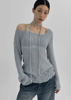Dalki Off-Shoulder Loose Summer Knit (Belt Set)